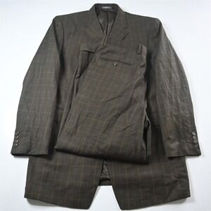 Vanetti 42L 34x30 Brown Windowpane Mens Jacket Pants Suit